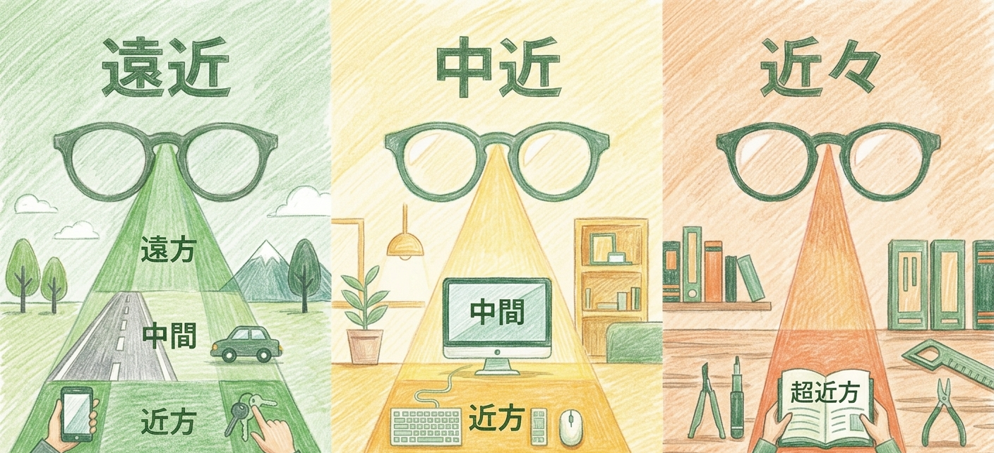 【専門家が解説】遠近・中近・近々レンズの違いとは？あなたにぴったりの眼鏡選び